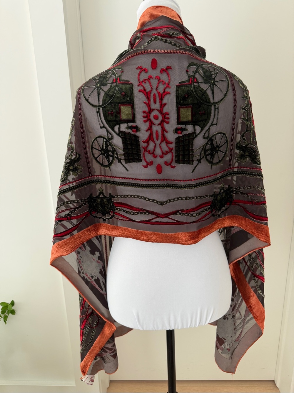 SCARF Sheer Shawl Wrap Burnout Velvet Carriage Pattern Classic Timeless Elegant